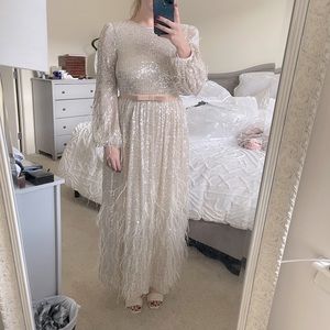 Antonio Melani x Nicola Bathie sequined feather trim Maxi Dress